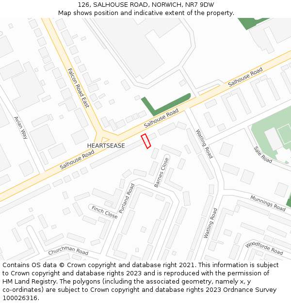 126, SALHOUSE ROAD, NORWICH, NR7 9DW: Location map and indicative extent of plot