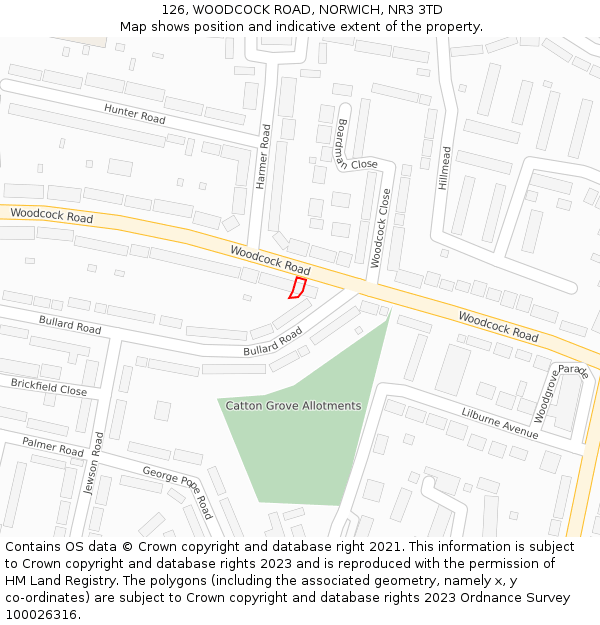 126, WOODCOCK ROAD, NORWICH, NR3 3TD: Location map and indicative extent of plot