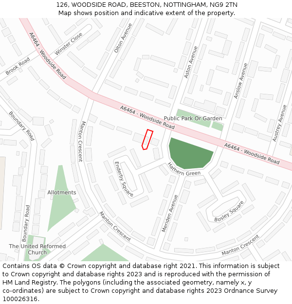 126, WOODSIDE ROAD, BEESTON, NOTTINGHAM, NG9 2TN: Location map and indicative extent of plot