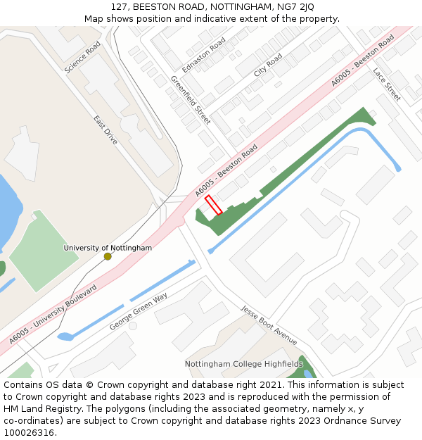 127, BEESTON ROAD, NOTTINGHAM, NG7 2JQ: Location map and indicative extent of plot