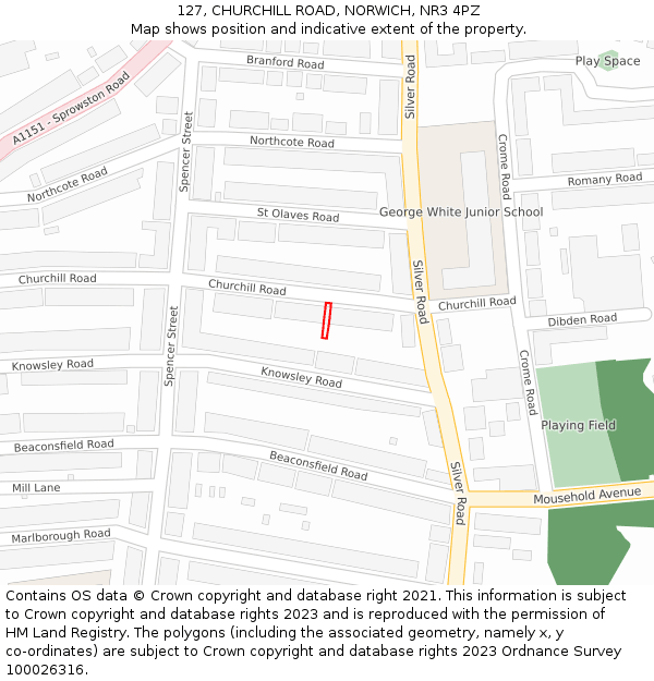 127, CHURCHILL ROAD, NORWICH, NR3 4PZ: Location map and indicative extent of plot