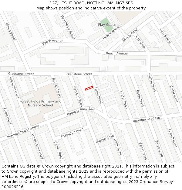 127, LESLIE ROAD, NOTTINGHAM, NG7 6PS: Location map and indicative extent of plot