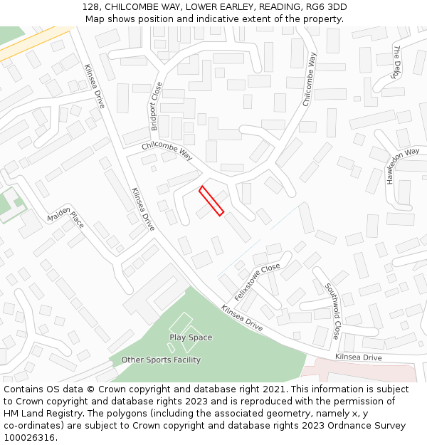 128, CHILCOMBE WAY, LOWER EARLEY, READING, RG6 3DD: Location map and indicative extent of plot