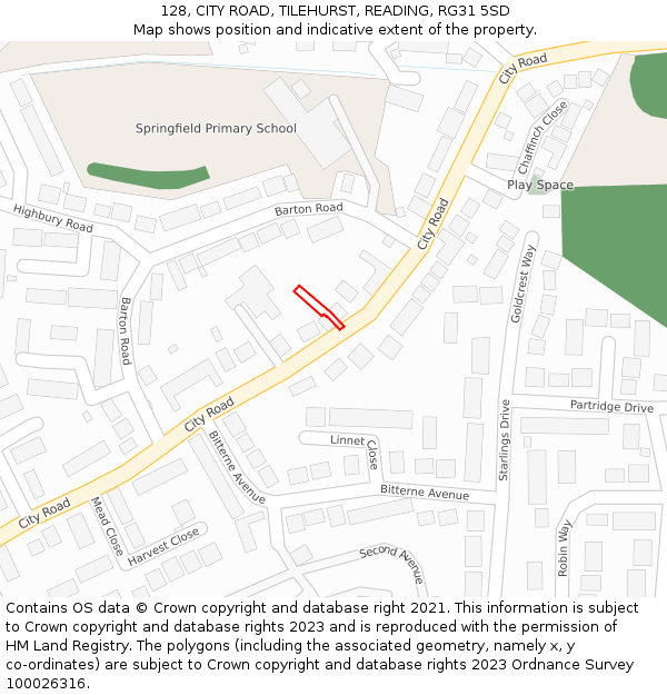 128, CITY ROAD, TILEHURST, READING, RG31 5SD: Location map and indicative extent of plot