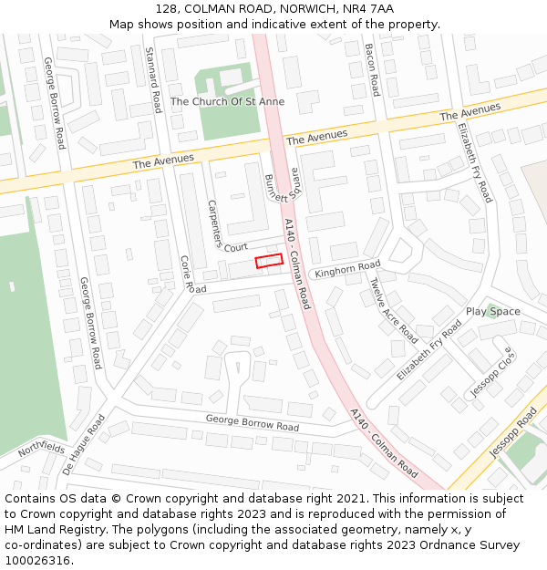 128, COLMAN ROAD, NORWICH, NR4 7AA: Location map and indicative extent of plot