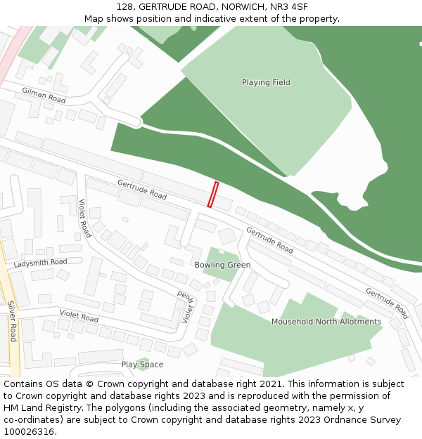 128, GERTRUDE ROAD, NORWICH, NR3 4SF: Location map and indicative extent of plot