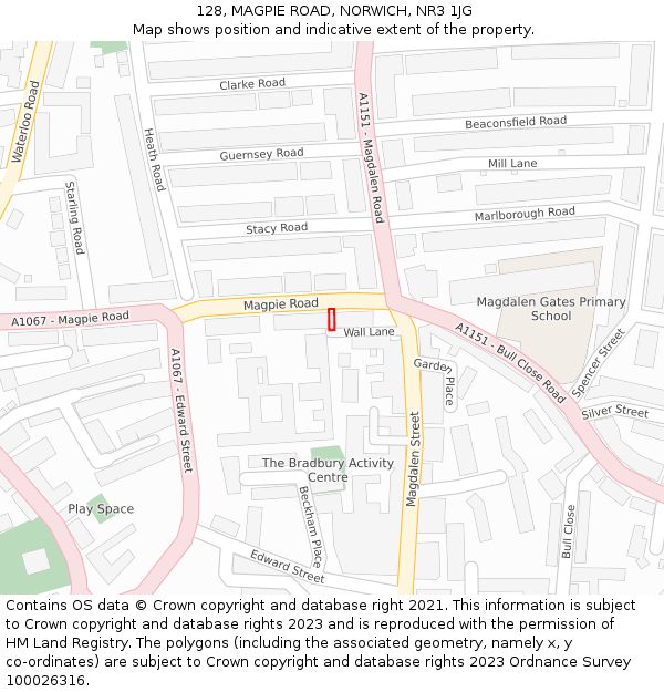 128, MAGPIE ROAD, NORWICH, NR3 1JG: Location map and indicative extent of plot