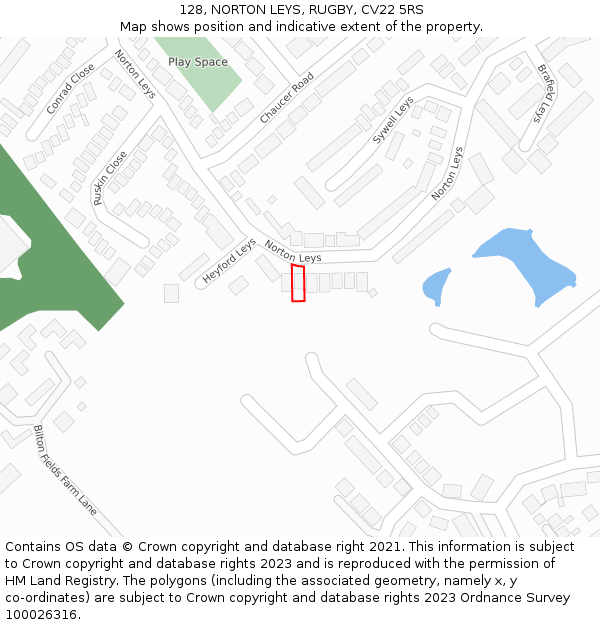 128, NORTON LEYS, RUGBY, CV22 5RS: Location map and indicative extent of plot