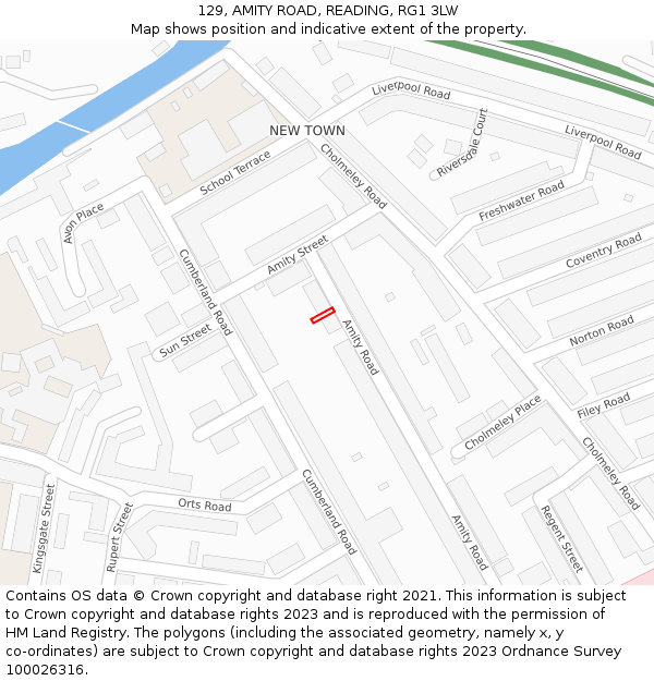 129, AMITY ROAD, READING, RG1 3LW: Location map and indicative extent of plot