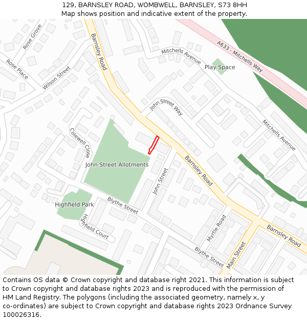 129, BARNSLEY ROAD, WOMBWELL, BARNSLEY, S73 8HH: Location map and indicative extent of plot