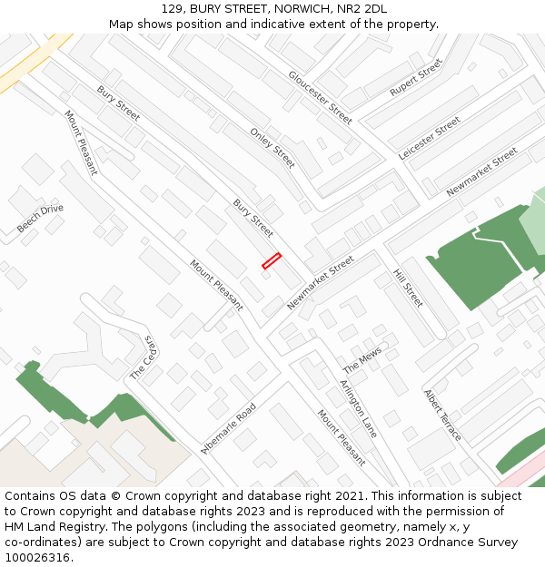 129, BURY STREET, NORWICH, NR2 2DL: Location map and indicative extent of plot