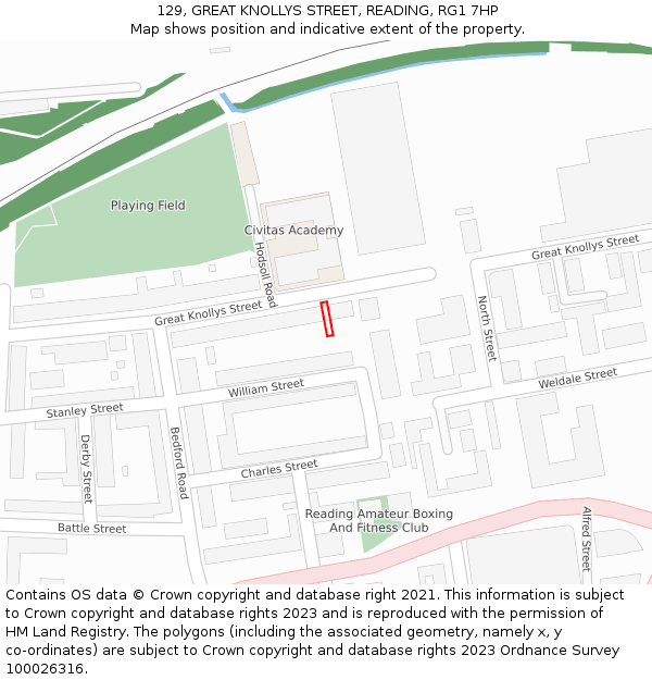 129, GREAT KNOLLYS STREET, READING, RG1 7HP: Location map and indicative extent of plot
