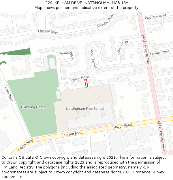 129, KELHAM DRIVE, NOTTINGHAM, NG5 1RA: Location map and indicative extent of plot