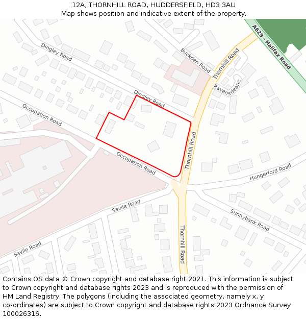 12A, THORNHILL ROAD, HUDDERSFIELD, HD3 3AU: Location map and indicative extent of plot