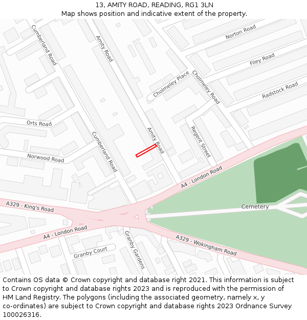 13, AMITY ROAD, READING, RG1 3LN: Location map and indicative extent of plot