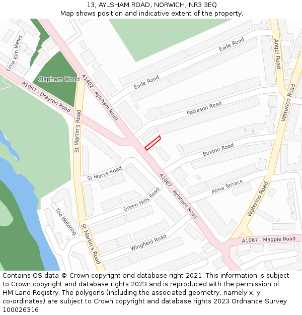 13, AYLSHAM ROAD, NORWICH, NR3 3EQ: Location map and indicative extent of plot