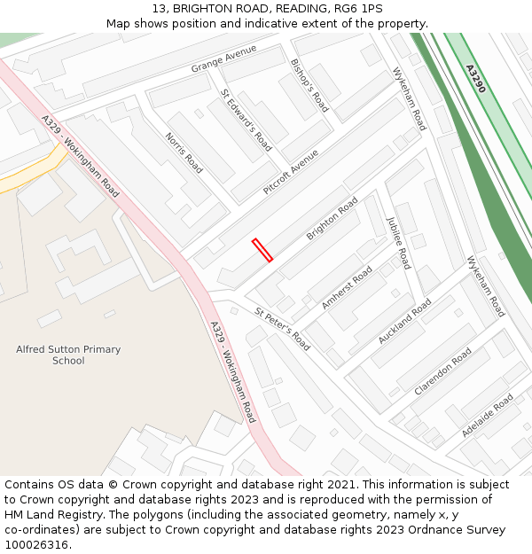 13, BRIGHTON ROAD, READING, RG6 1PS: Location map and indicative extent of plot