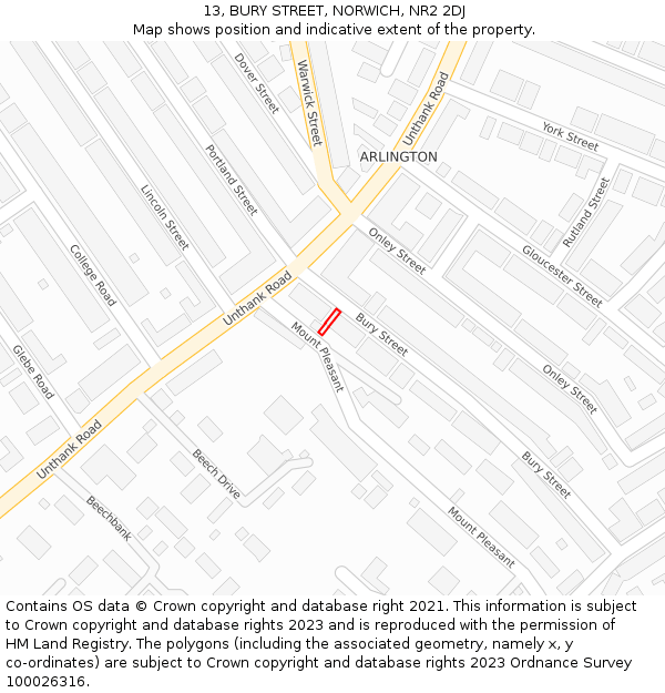 13, BURY STREET, NORWICH, NR2 2DJ: Location map and indicative extent of plot