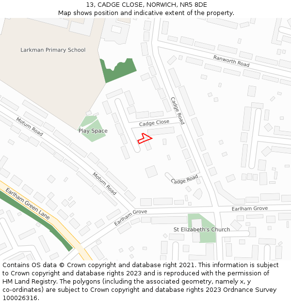 13, CADGE CLOSE, NORWICH, NR5 8DE: Location map and indicative extent of plot