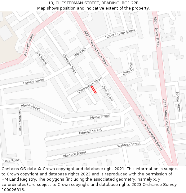 13, CHESTERMAN STREET, READING, RG1 2PR: Location map and indicative extent of plot