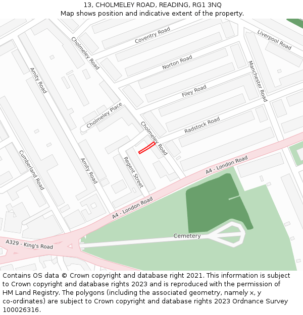 13, CHOLMELEY ROAD, READING, RG1 3NQ: Location map and indicative extent of plot