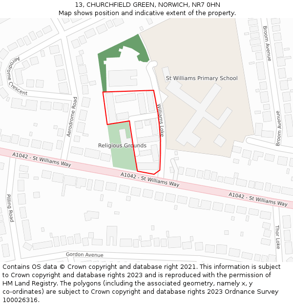 13, CHURCHFIELD GREEN, NORWICH, NR7 0HN: Location map and indicative extent of plot
