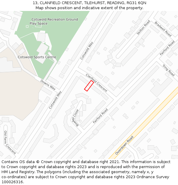 13, CLANFIELD CRESCENT, TILEHURST, READING, RG31 6QN: Location map and indicative extent of plot