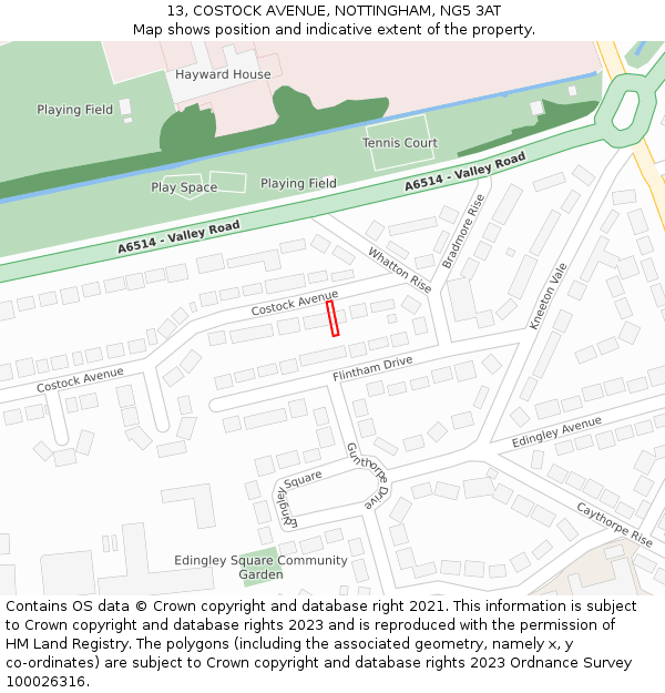 13, COSTOCK AVENUE, NOTTINGHAM, NG5 3AT: Location map and indicative extent of plot