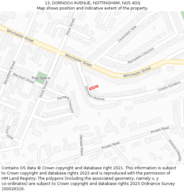13, DORNOCH AVENUE, NOTTINGHAM, NG5 4DQ: Location map and indicative extent of plot