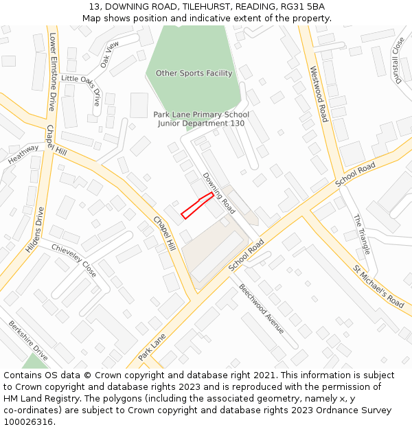 13, DOWNING ROAD, TILEHURST, READING, RG31 5BA: Location map and indicative extent of plot