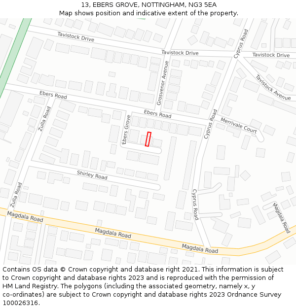 13, EBERS GROVE, NOTTINGHAM, NG3 5EA: Location map and indicative extent of plot