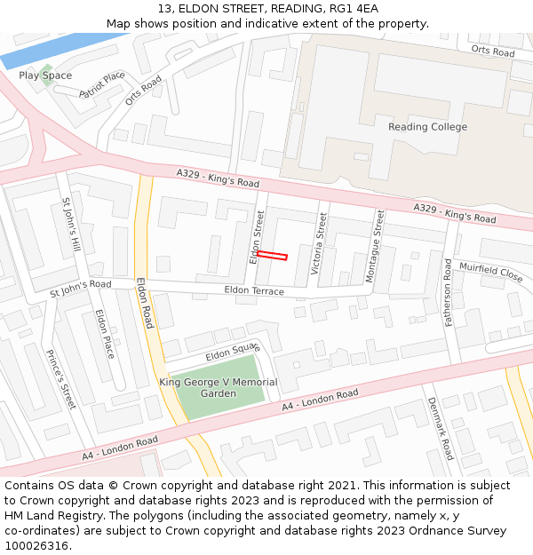 13, ELDON STREET, READING, RG1 4EA: Location map and indicative extent of plot