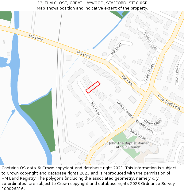 13, ELM CLOSE, GREAT HAYWOOD, STAFFORD, ST18 0SP: Location map and indicative extent of plot