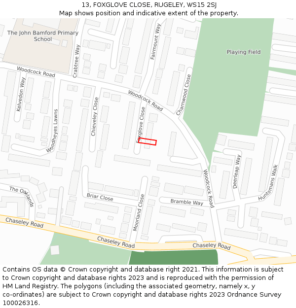 13, FOXGLOVE CLOSE, RUGELEY, WS15 2SJ: Location map and indicative extent of plot