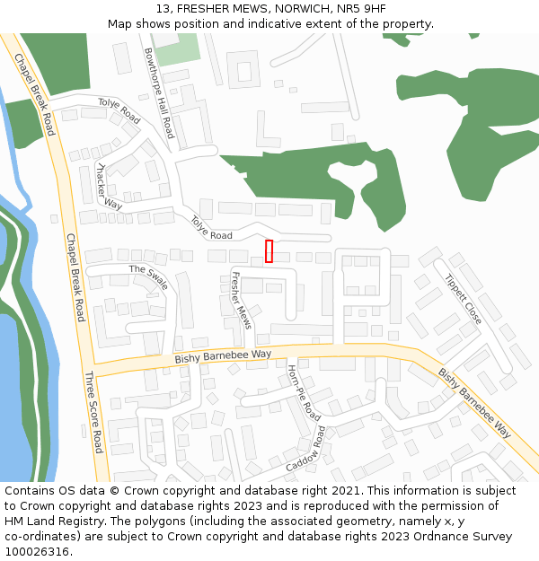 13, FRESHER MEWS, NORWICH, NR5 9HF: Location map and indicative extent of plot