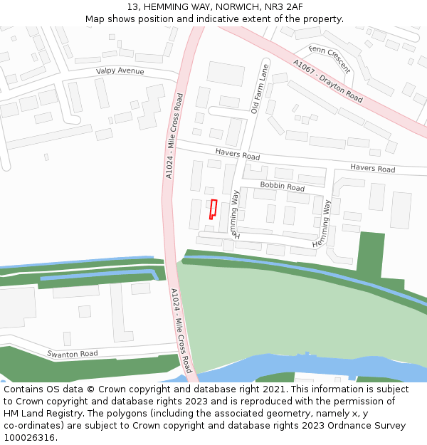 13, HEMMING WAY, NORWICH, NR3 2AF: Location map and indicative extent of plot