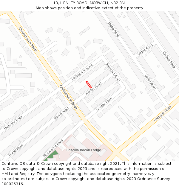 13, HENLEY ROAD, NORWICH, NR2 3NL: Location map and indicative extent of plot