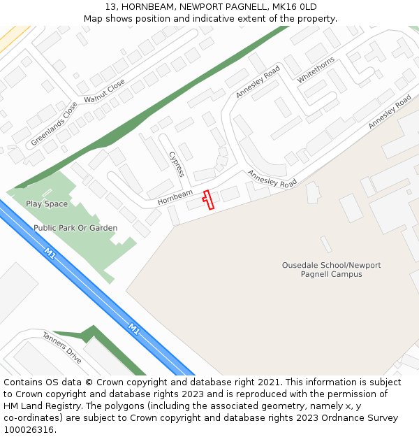 13, HORNBEAM, NEWPORT PAGNELL, MK16 0LD: Location map and indicative extent of plot