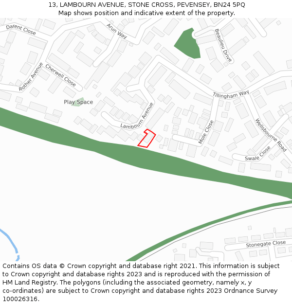 13, LAMBOURN AVENUE, STONE CROSS, PEVENSEY, BN24 5PQ: Location map and indicative extent of plot