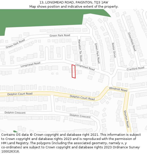 13, LONGMEAD ROAD, PAIGNTON, TQ3 1AW: Location map and indicative extent of plot