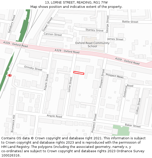 13, LORNE STREET, READING, RG1 7YW: Location map and indicative extent of plot