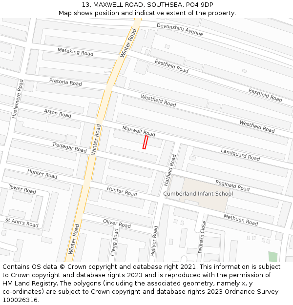 13, MAXWELL ROAD, SOUTHSEA, PO4 9DP: Location map and indicative extent of plot