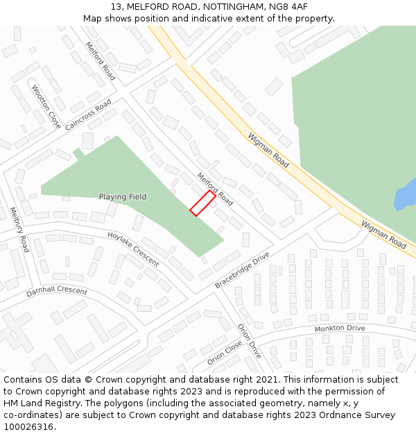 13, MELFORD ROAD, NOTTINGHAM, NG8 4AF: Location map and indicative extent of plot