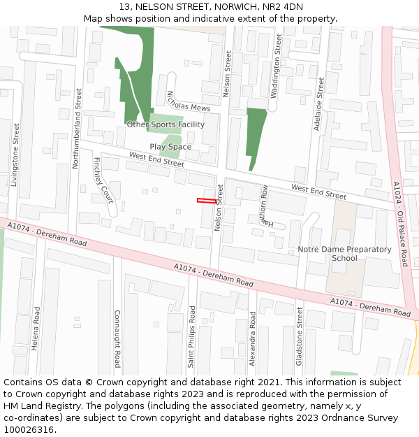 13, NELSON STREET, NORWICH, NR2 4DN: Location map and indicative extent of plot