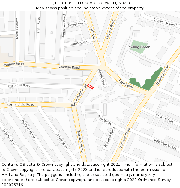 13, PORTERSFIELD ROAD, NORWICH, NR2 3JT: Location map and indicative extent of plot