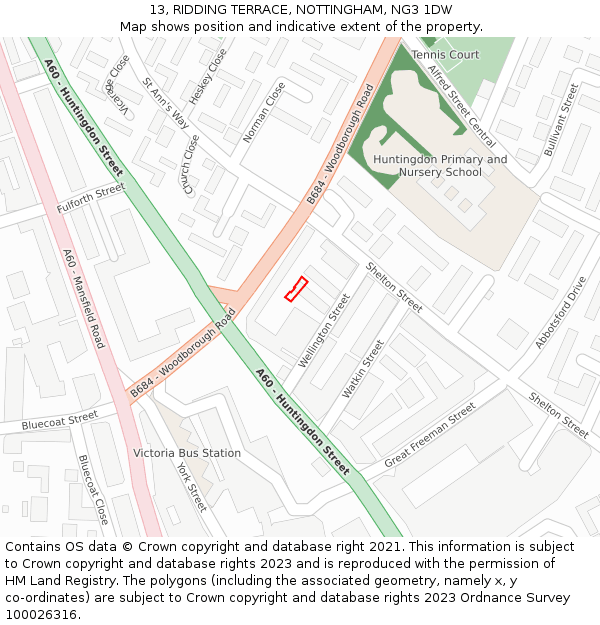 13, RIDDING TERRACE, NOTTINGHAM, NG3 1DW: Location map and indicative extent of plot