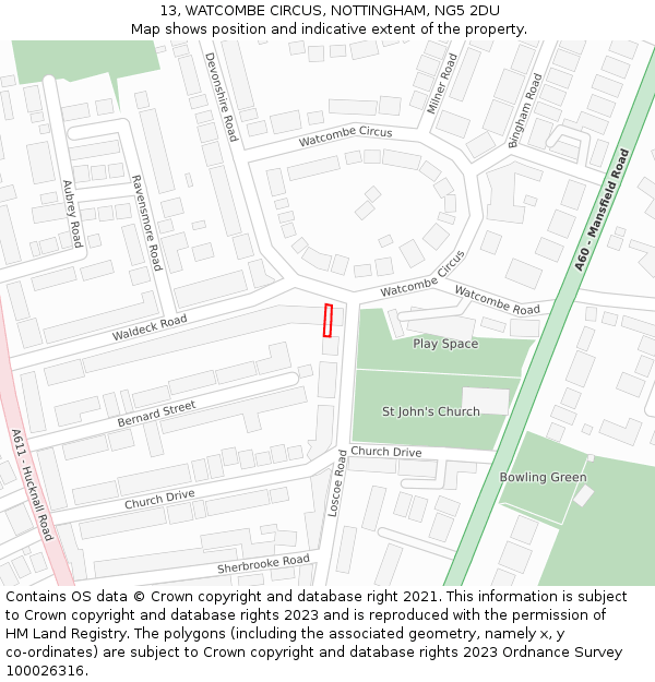 13, WATCOMBE CIRCUS, NOTTINGHAM, NG5 2DU: Location map and indicative extent of plot