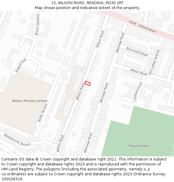 13, WILSON ROAD, READING, RG30 2RT: Location map and indicative extent of plot