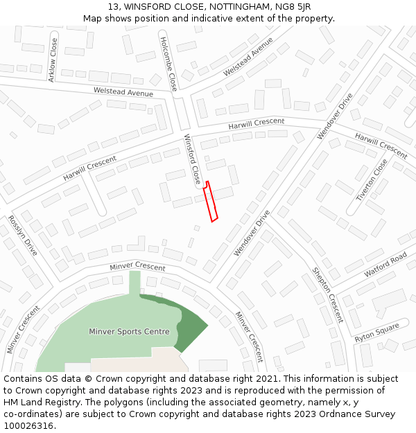 13, WINSFORD CLOSE, NOTTINGHAM, NG8 5JR: Location map and indicative extent of plot