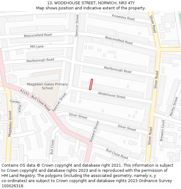 13, WODEHOUSE STREET, NORWICH, NR3 4TY: Location map and indicative extent of plot